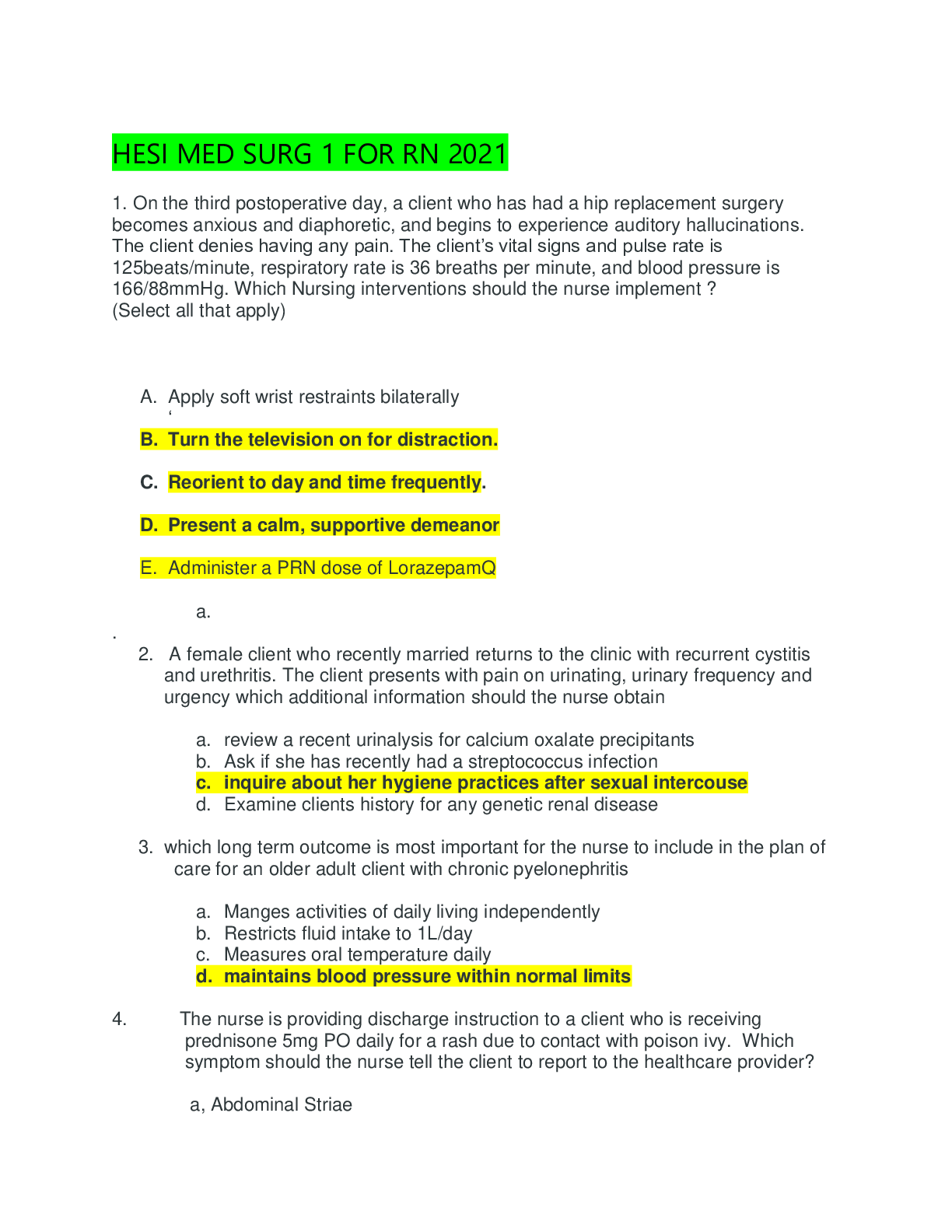 Preview image for HESI MED SURG 1 FOR RN 2021 GRADED A, LATEST AND REVISED EXAM STUDY GUIDE